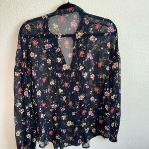 Guess Black Floral Sheer Blouse